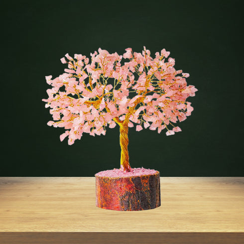 Pushkar Rose Quartz Crystal Gemstones Tree 500 Bead 7-8 Inch